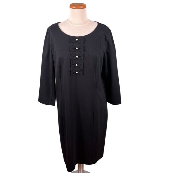 Talbots Women 16 Black Limited Edition Ribbon Pearl Button Casual Sheath Dress - Picture 1 of 12